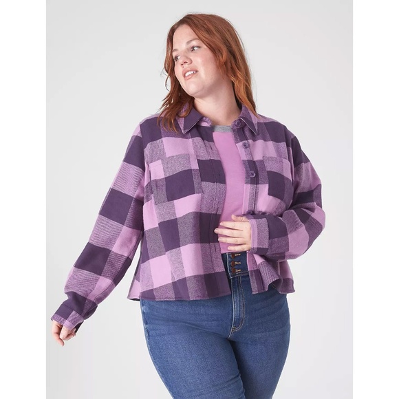 LANE BRYANT Cropped Purple Buffalo Plaid Cropped Flannel Jacket - Picture 1 of 8